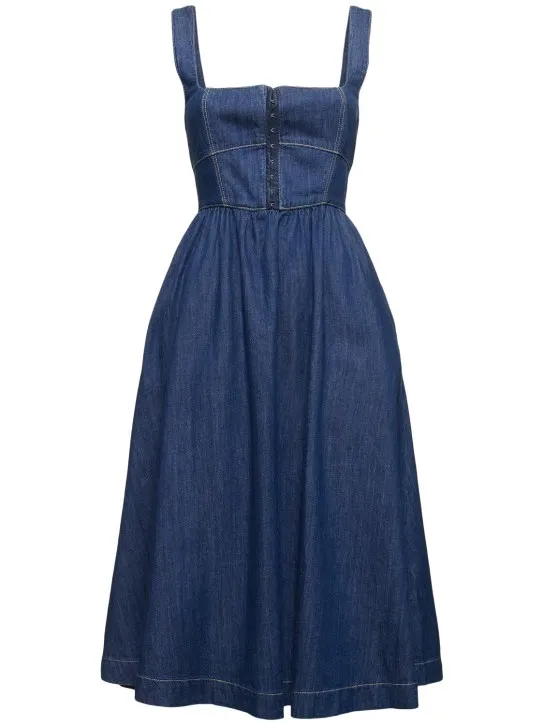 Reformation   Tagliatelle denim bustier midi dress 