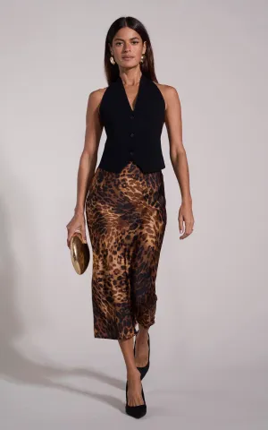 Renzo Midi Slip Skirt in Luxe Leopard