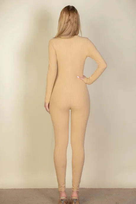 Ribbed Scoop Neck Long Sleeve Jumpsuit - 3 colors