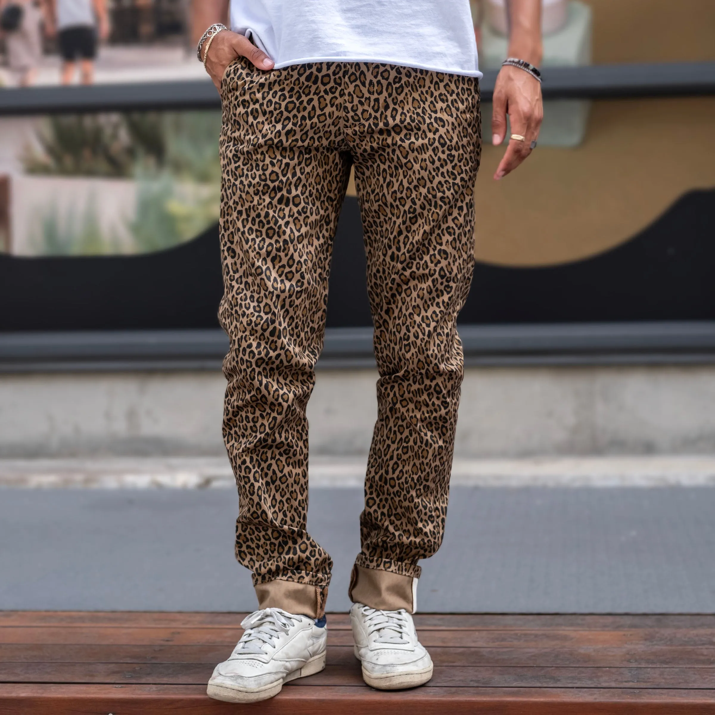 Rivet Chino Cheetah Print Pima Cotton Sz 34