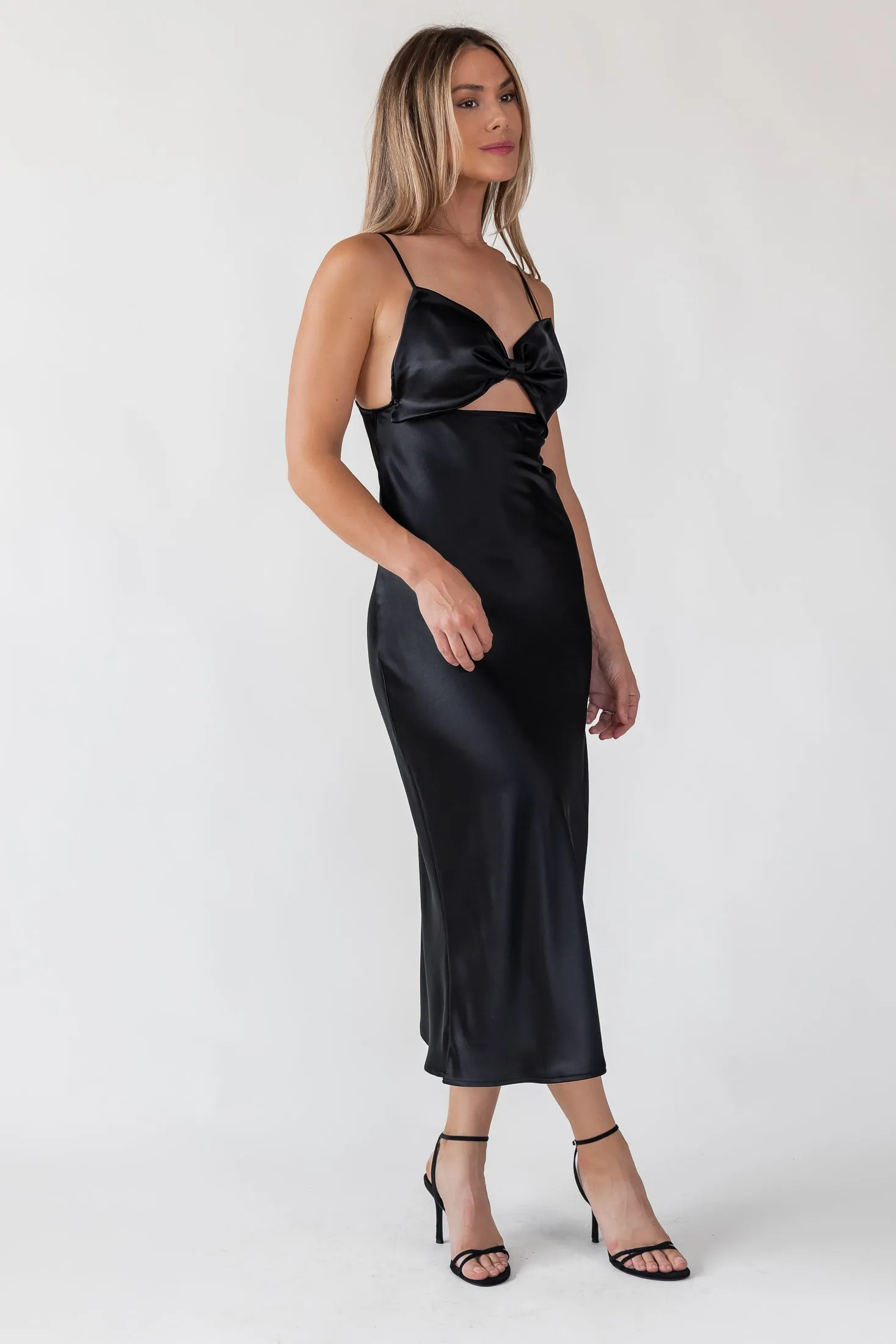 Romie Black Bow Cutout Midi Dress - Final Sale