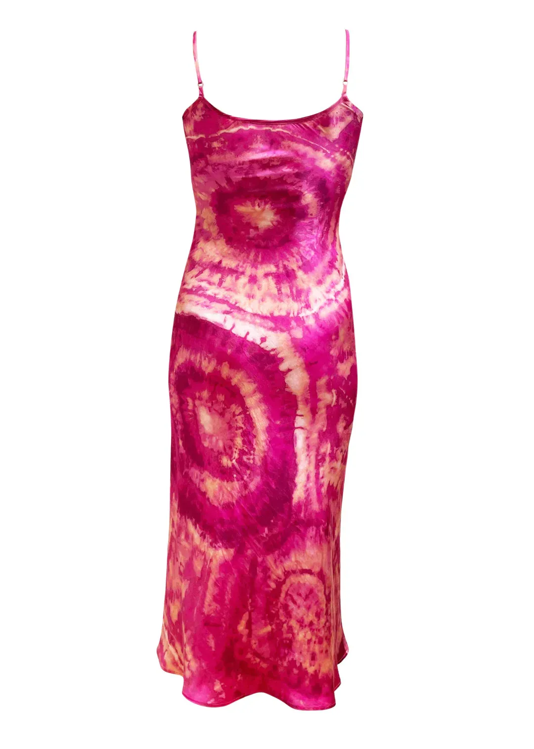 Rose Quartz Psychedelic Silk Slip Midi Dress