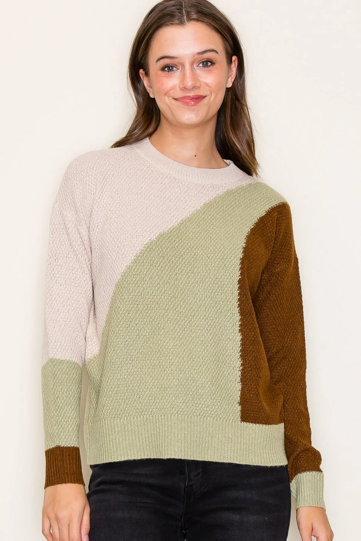 Sage Abstract Colorblock Sweater