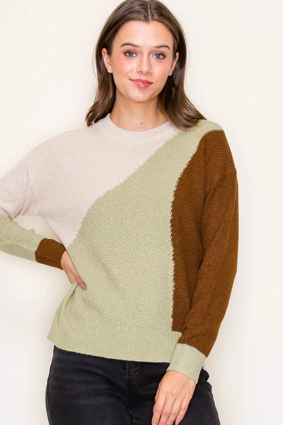 Sage Abstract Colorblock Sweater