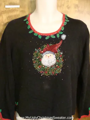 Santa Wreath Tacky Xmas Party Sweater