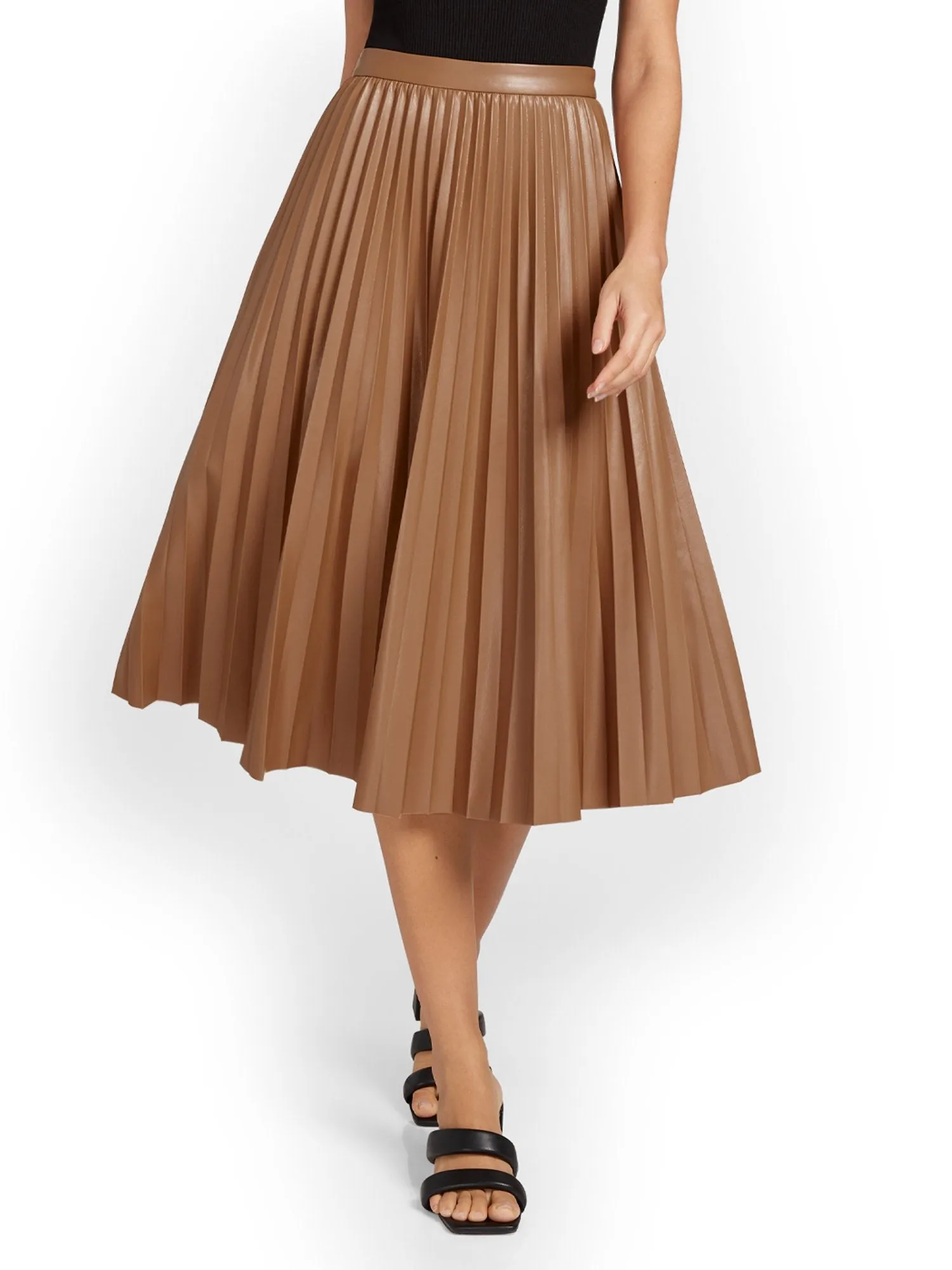 See And Be Seen Faux-Leather Pleated Midi Skirt - Brands We Love