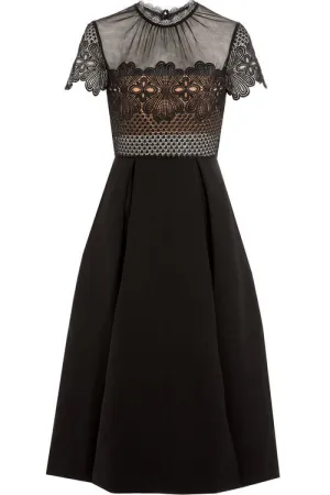 Self-Portrait Black Embroidered Lace Felicia Midi Dress