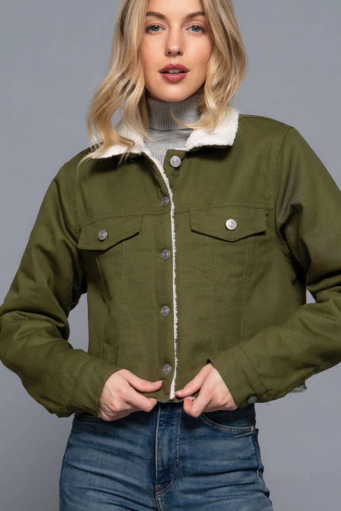 Sherpa-lined Twill Jacket