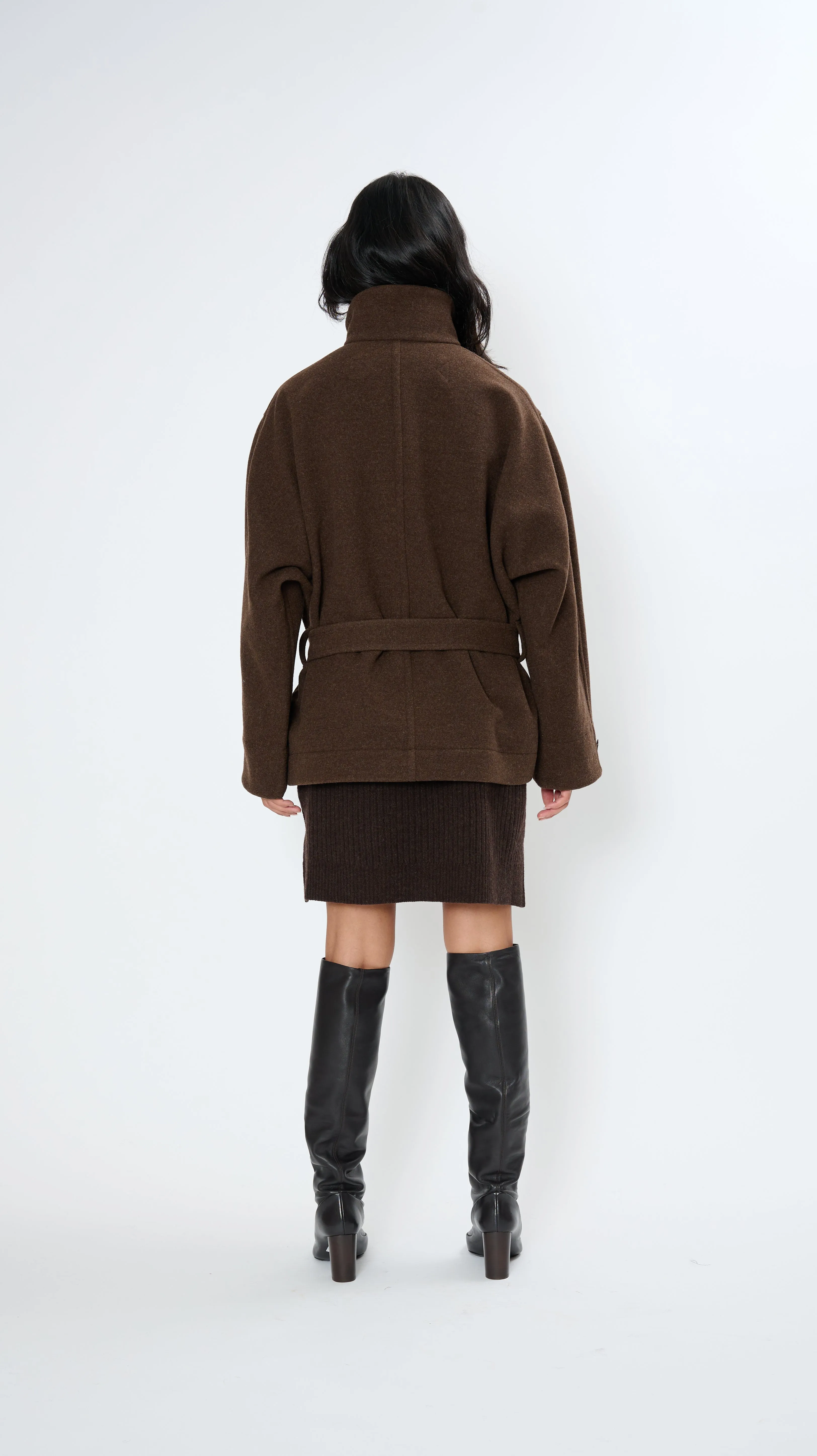 Short Duffle Bathrobe Coat in Brown