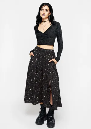 Sickle Moon Side Split Midi Skirt