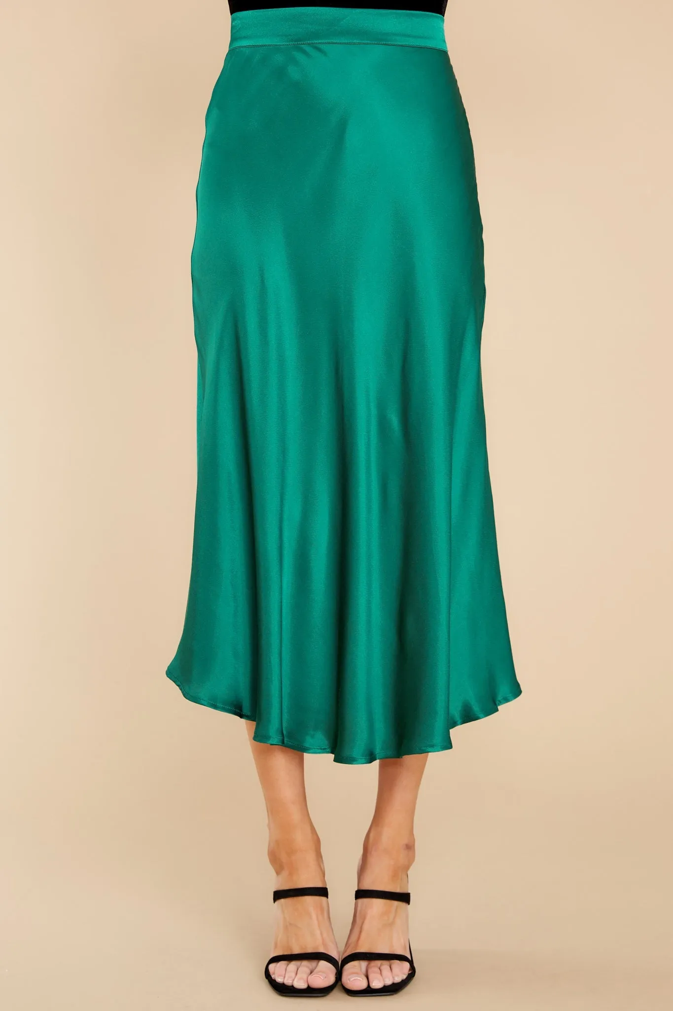 Silky Seduction Emerald Satin Midi Skirt