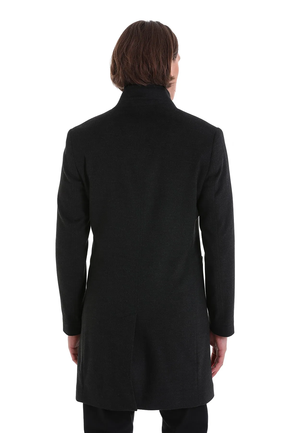 Slim Fit Cachet Notch Lapel Charcoal Overcoat