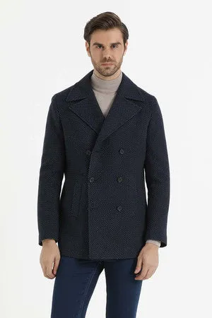 Slim Fit Double Breasted Wool Navy Overcoat, Navy D.