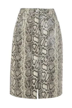 Snake Skin Leather Midi Skirt