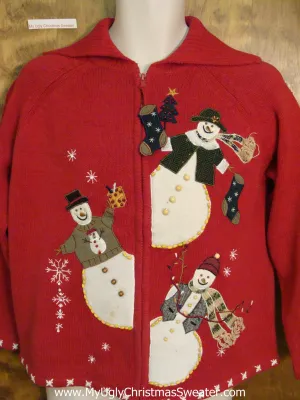 Snowman Trio Cheap Ugly Christmas Sweater