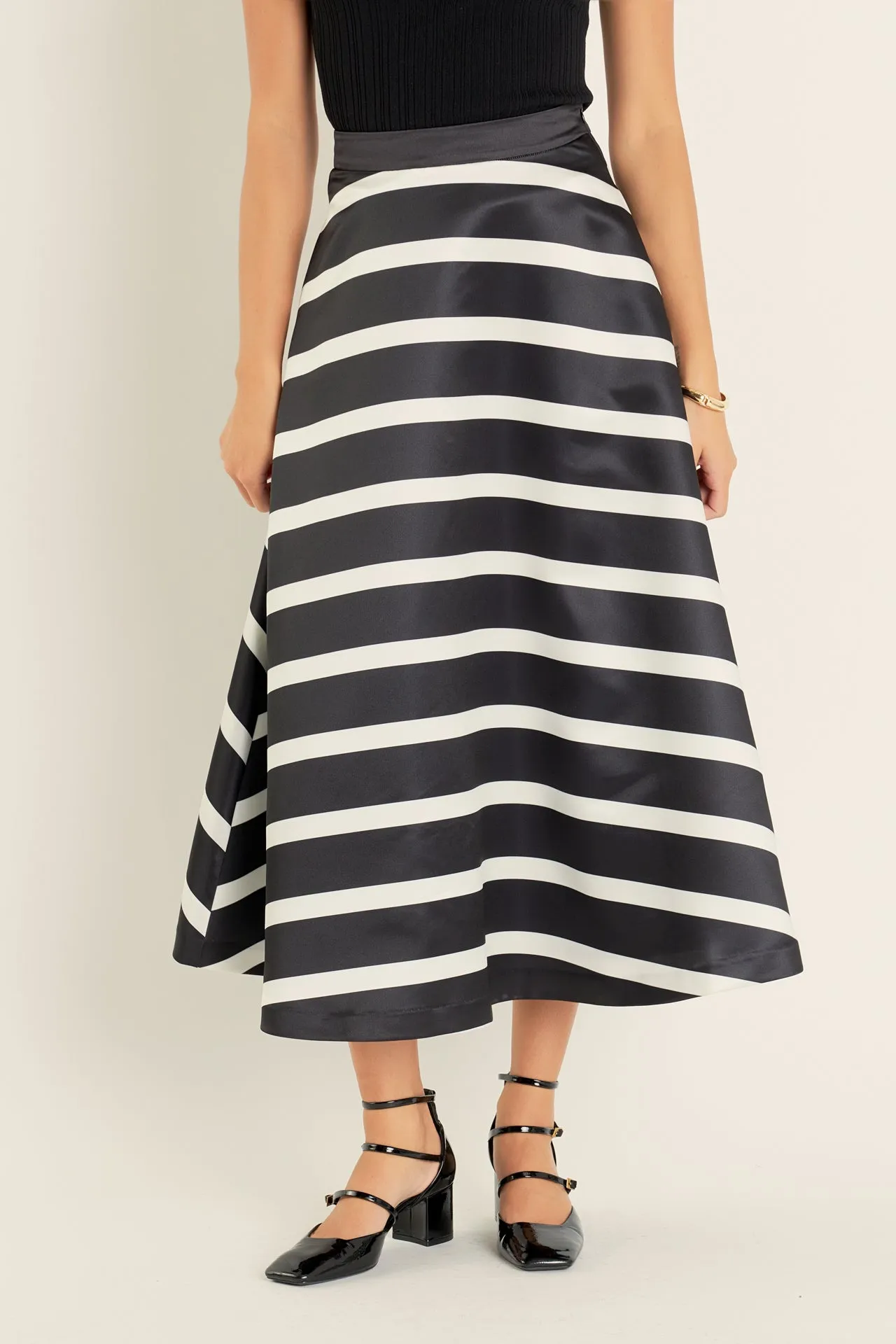 Stripe Full Midi Skirt