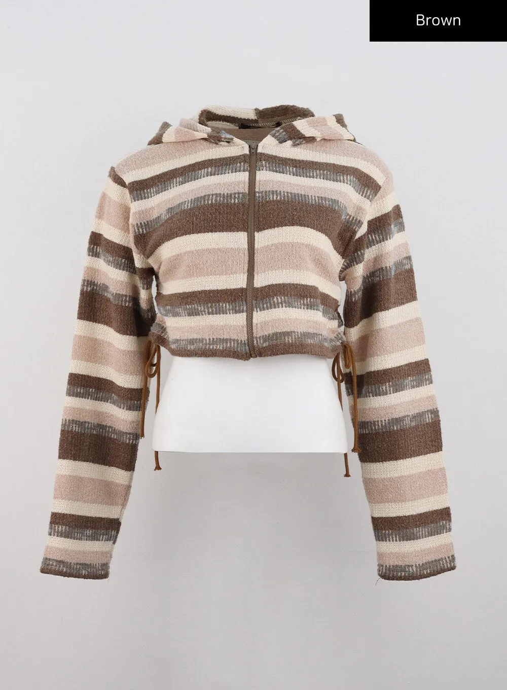 Striped Shirring Hooded Crop Sweater CD301