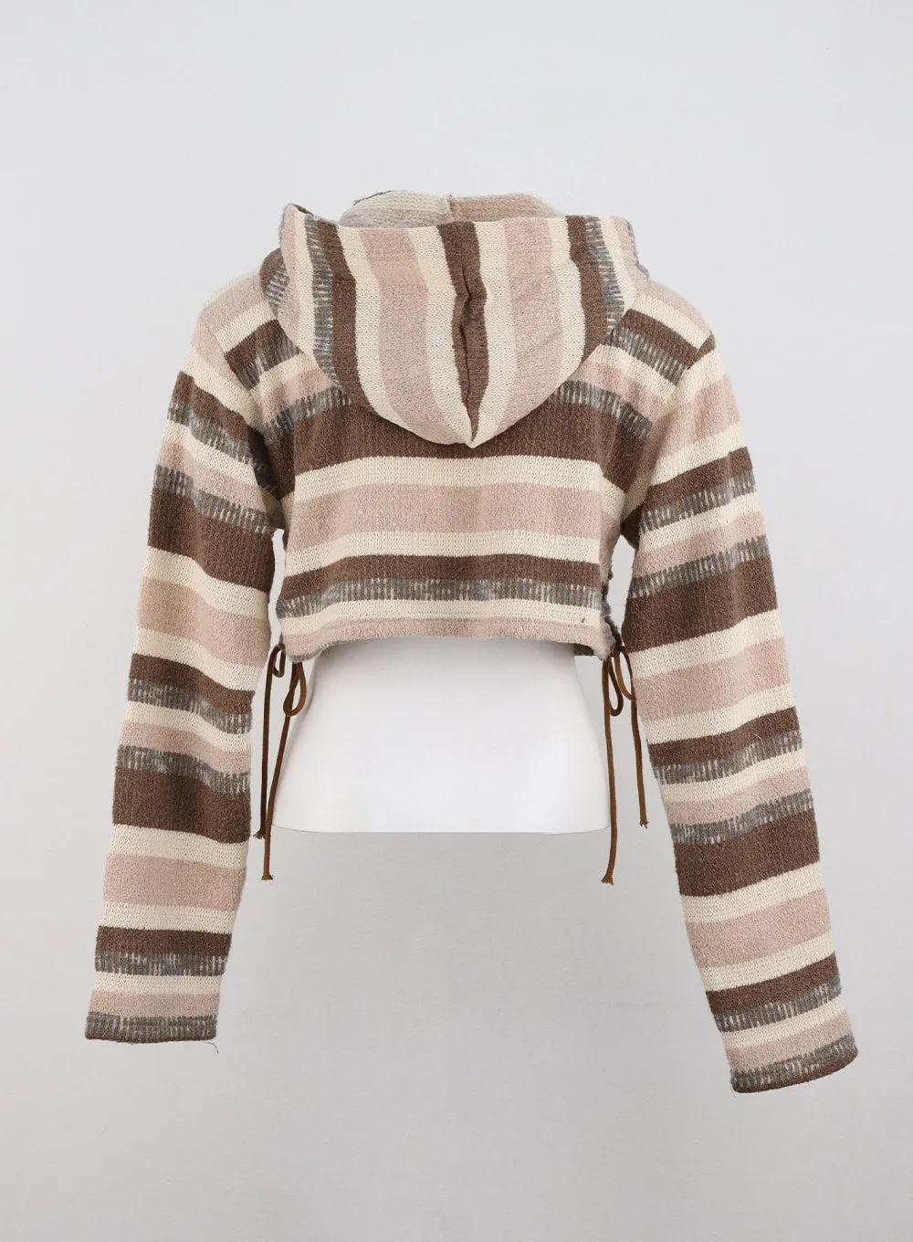 Striped Shirring Hooded Crop Sweater CD301