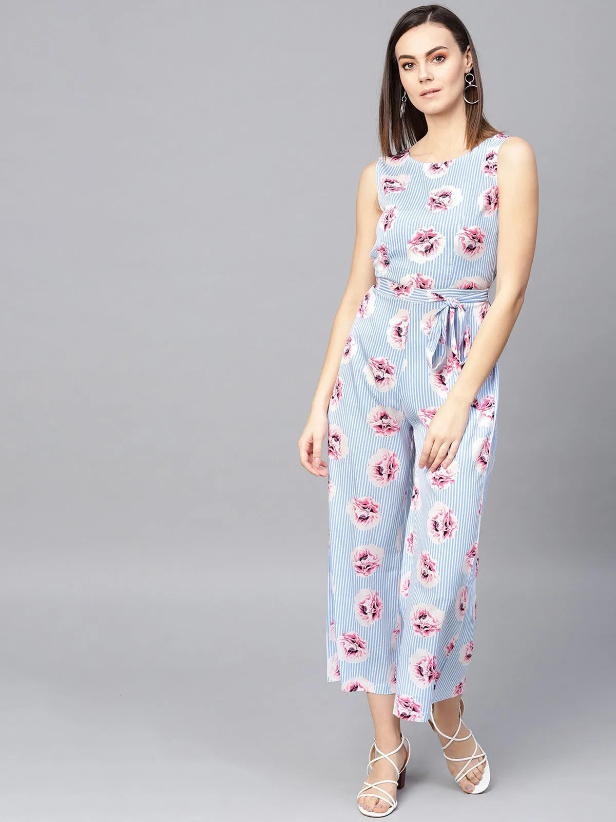 Stripes And Floral Printed Jumpsuit