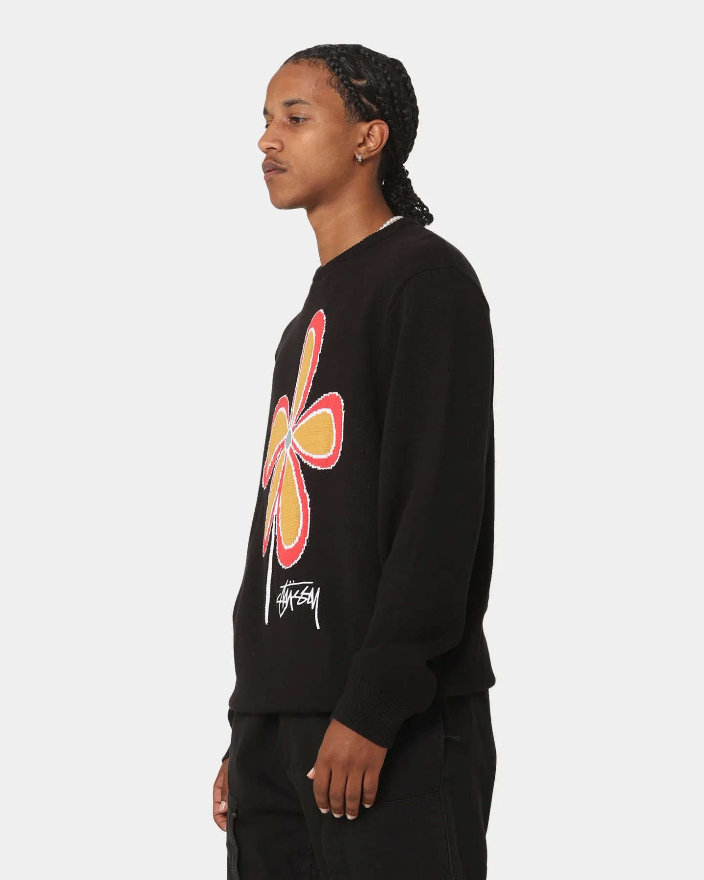 Stussy Jacquard Flower Knit Crewneck Black