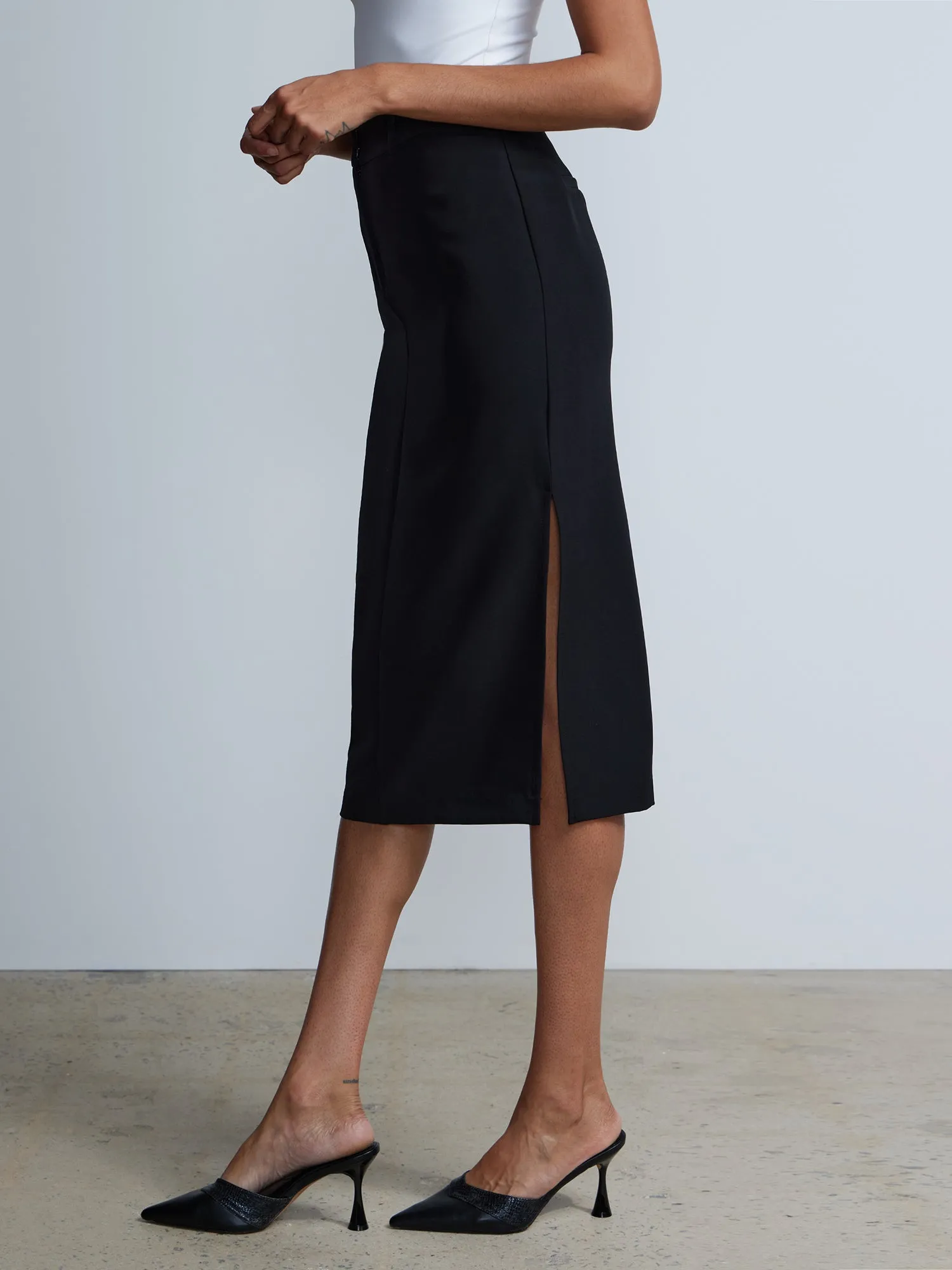 Suiting Straight Hem Side Slit Midi Skirt