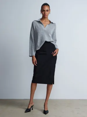 Suiting Straight Hem Side Slit Midi Skirt