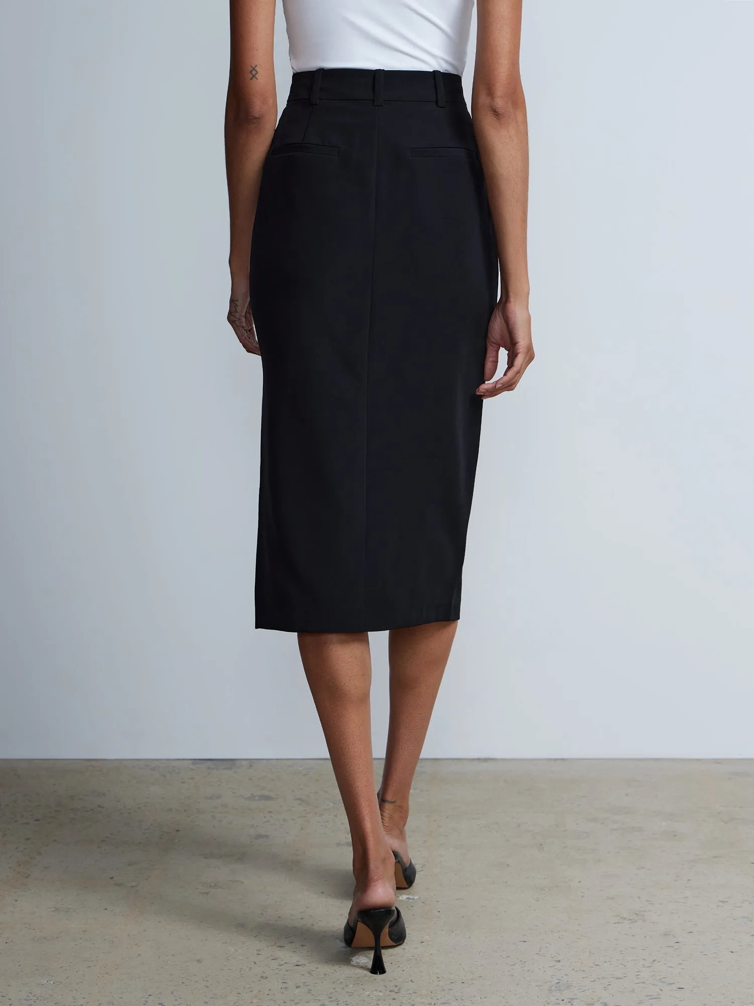 Suiting Straight Hem Side Slit Midi Skirt