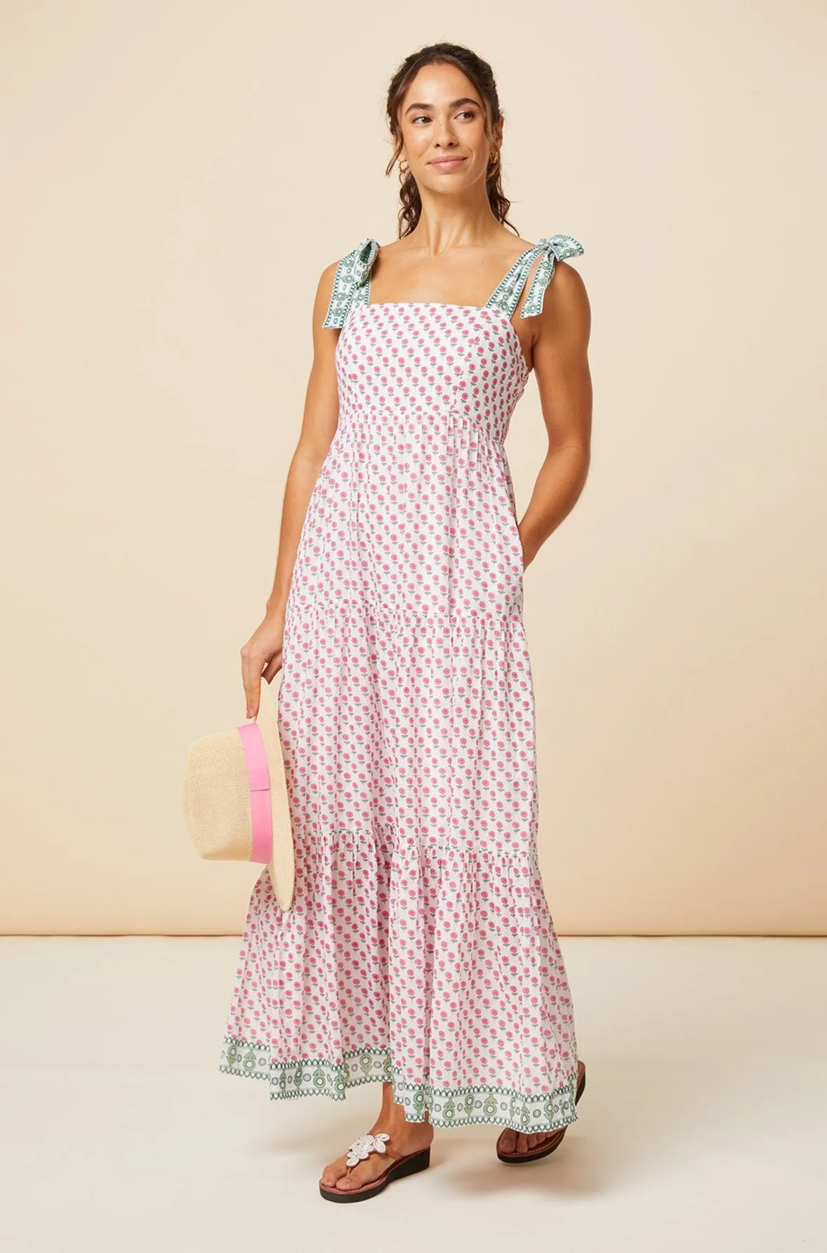 Tabitha Maxi Dress | Fun Flower White/Pink