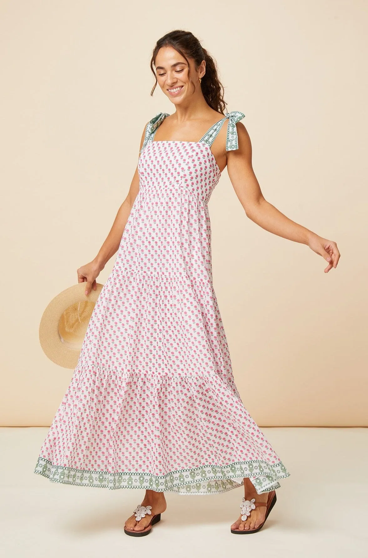 Tabitha Maxi Dress | Fun Flower White/Pink