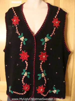 Tacky Poinsettia Christmas Sweater Vest fits Mens XXL (f1319)