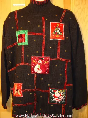 Tacky Ugly Christmas Sweater Grid of Festive Decorations (f241)