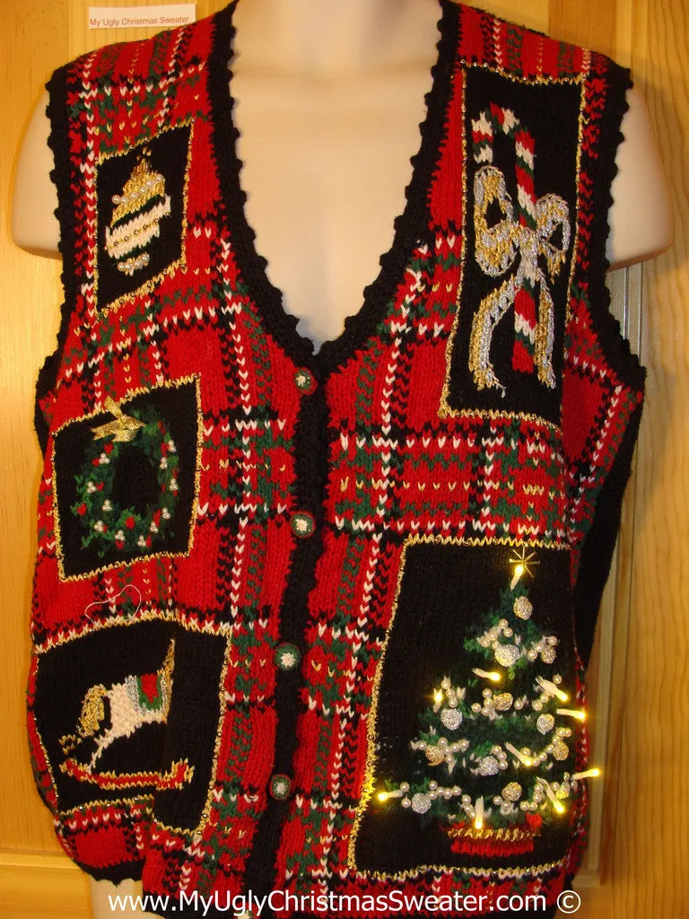 Tacky Ugly Christmas Sweater Vest with Lights  (g112)