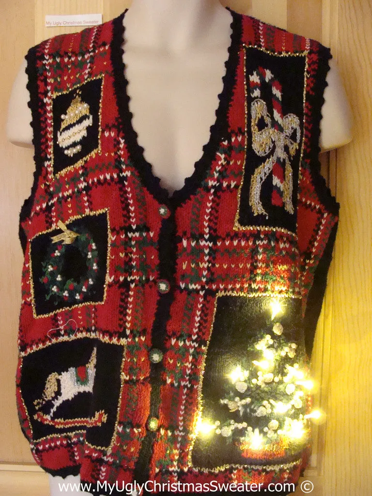 Tacky Ugly Christmas Sweater Vest with Lights  (g112)