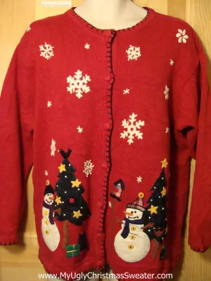 Tacky Ugly Christmas Sweater with Snowflakes and Snowmen (f324)