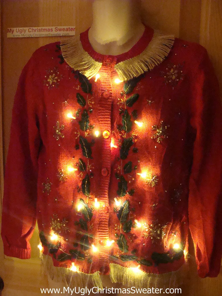 Tacky Ugly Christmas Sweater with TWO sets of Lights and Fringe (g66)