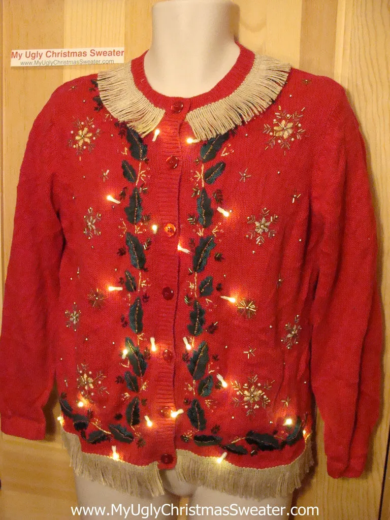 Tacky Ugly Christmas Sweater with TWO sets of Lights and Fringe (g66)