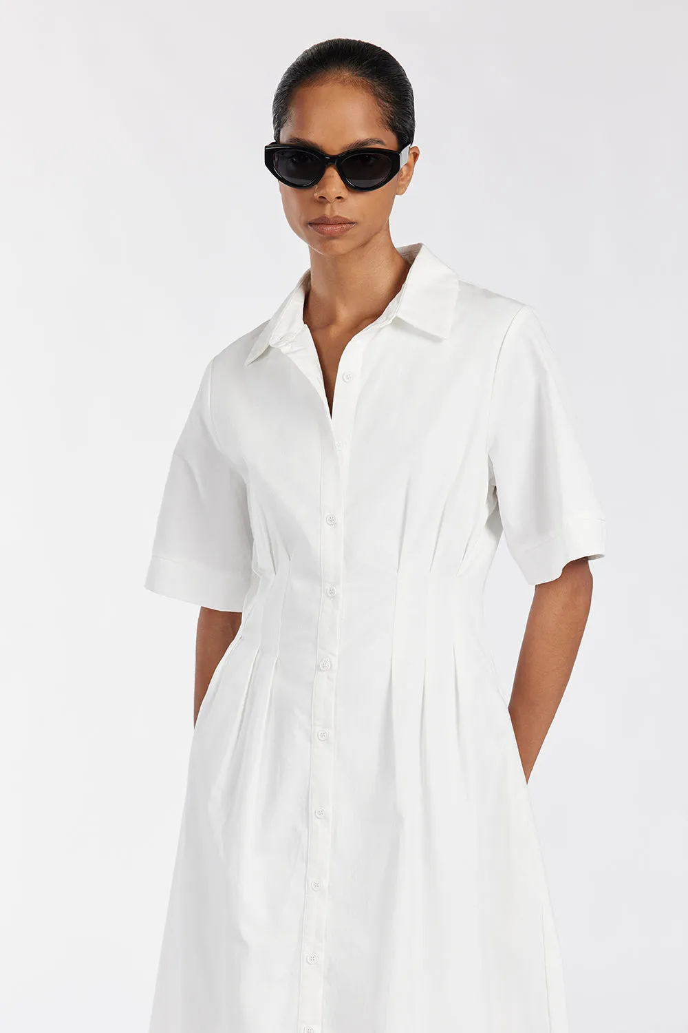 TALLULAH WHITE COTTON MIDI DRESS