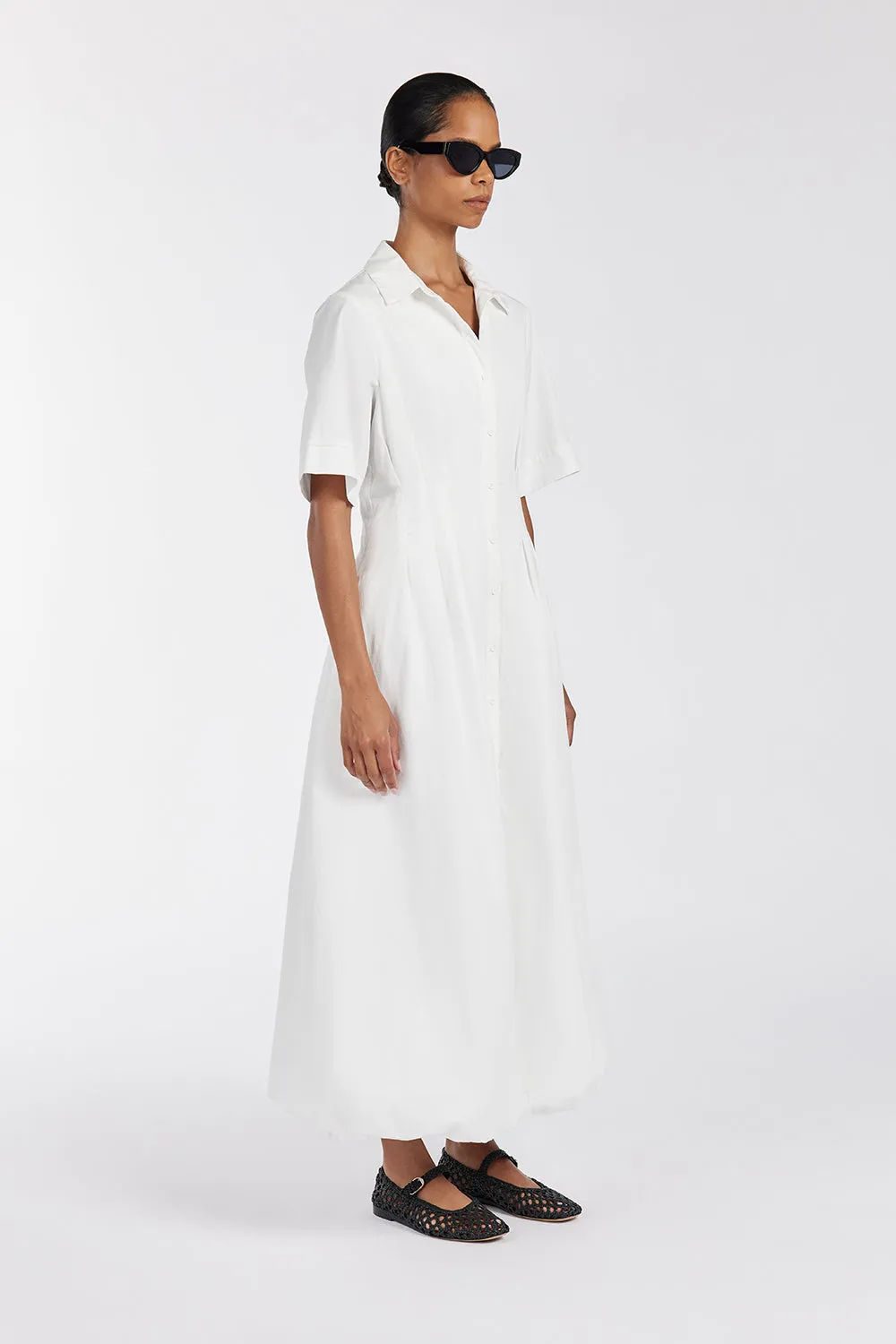 TALLULAH WHITE COTTON MIDI DRESS