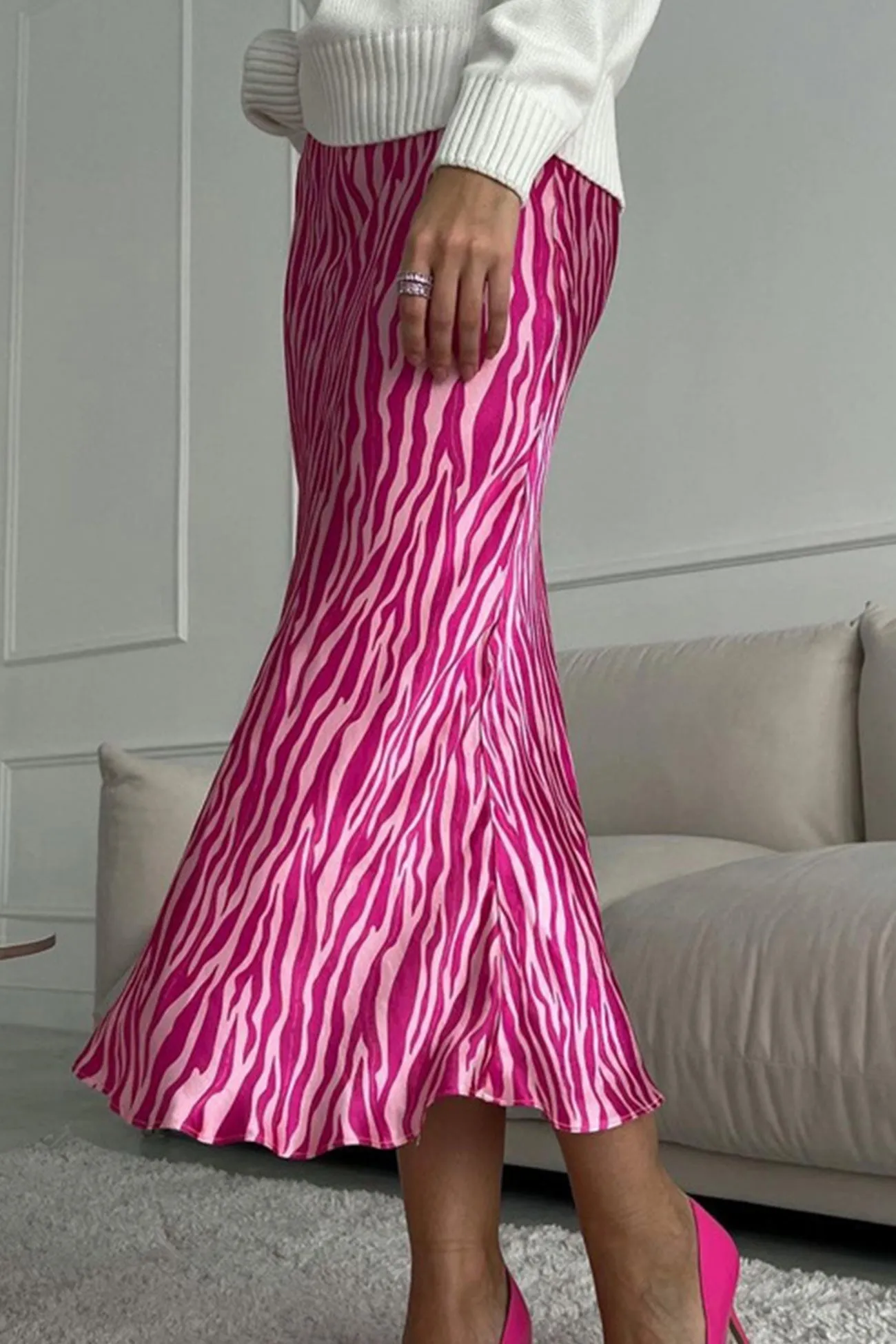 TastyHottie - Zebra Print Fishtail Midi Skirt