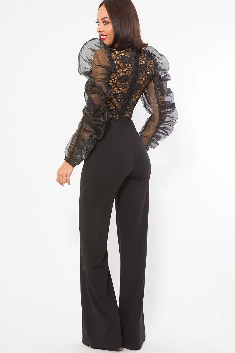 Tawny Lace Puff Sleeve Jumpsuit