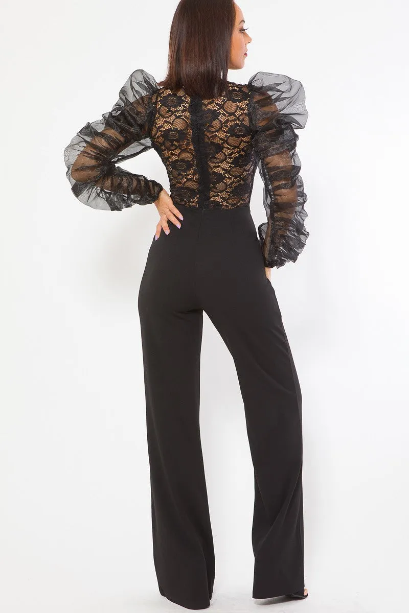 Tawny Lace Puff Sleeve Jumpsuit