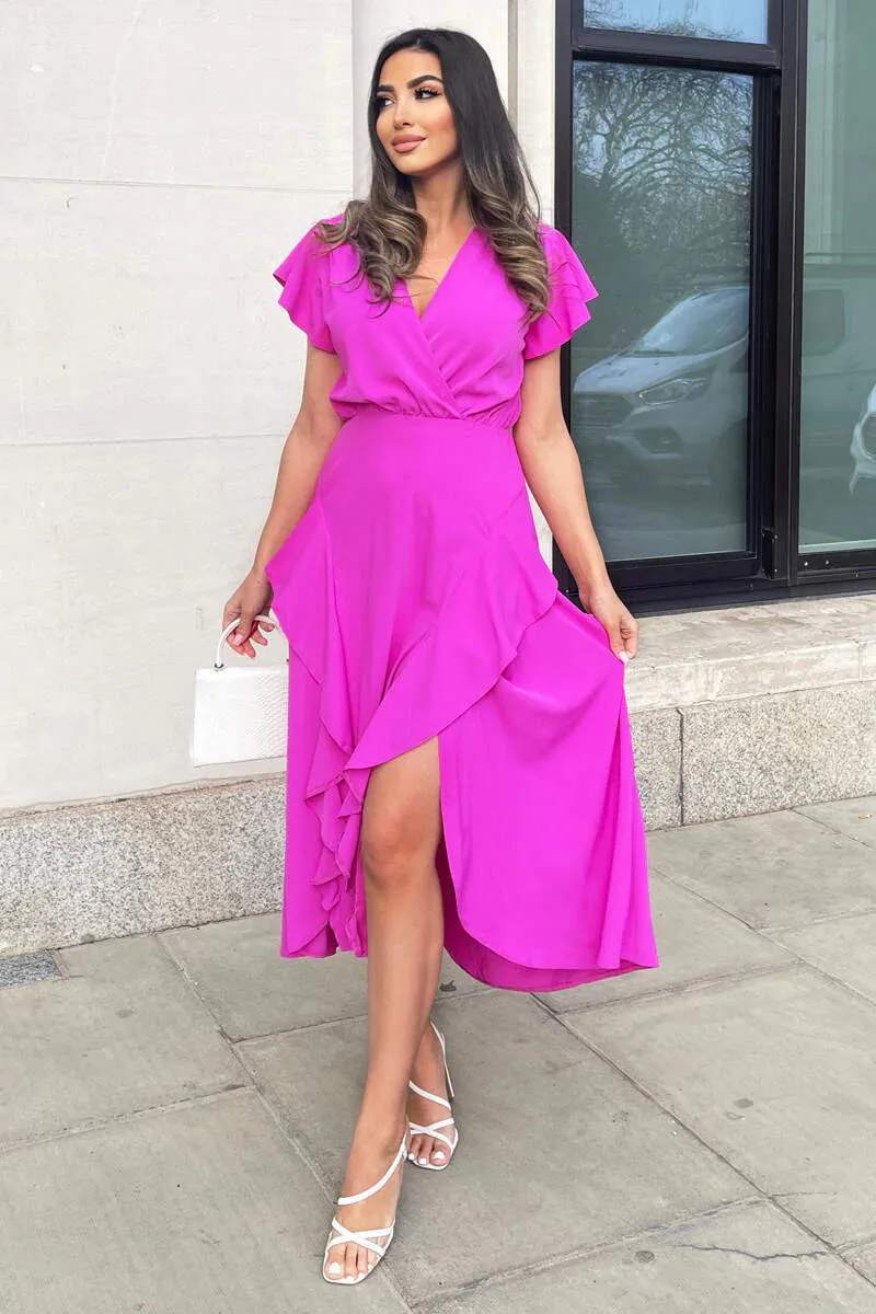 Tegan Cerise Pink Split Skirt Midi Dress