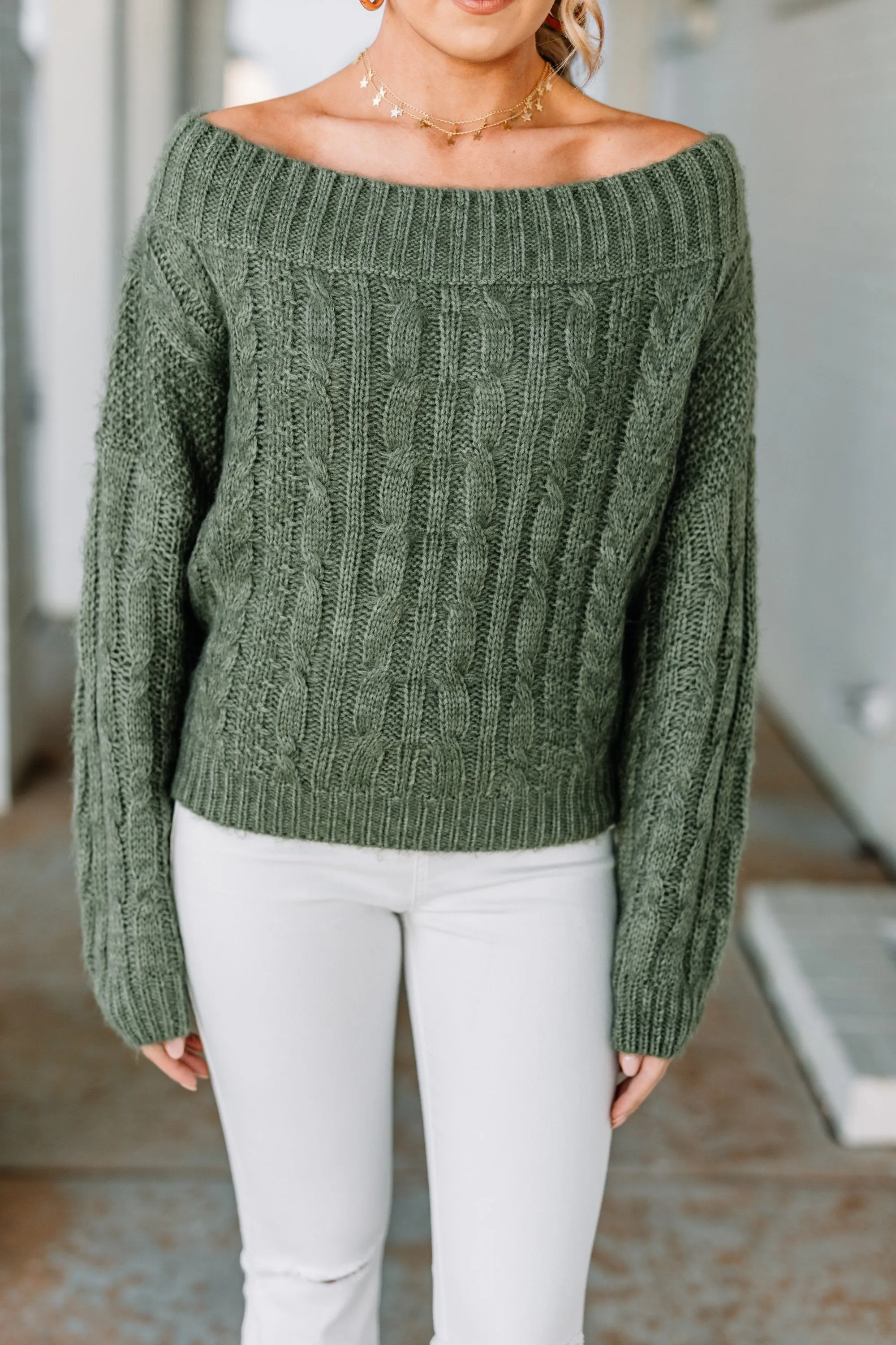 The Best Thing Moss Green Cable Knit Sweater