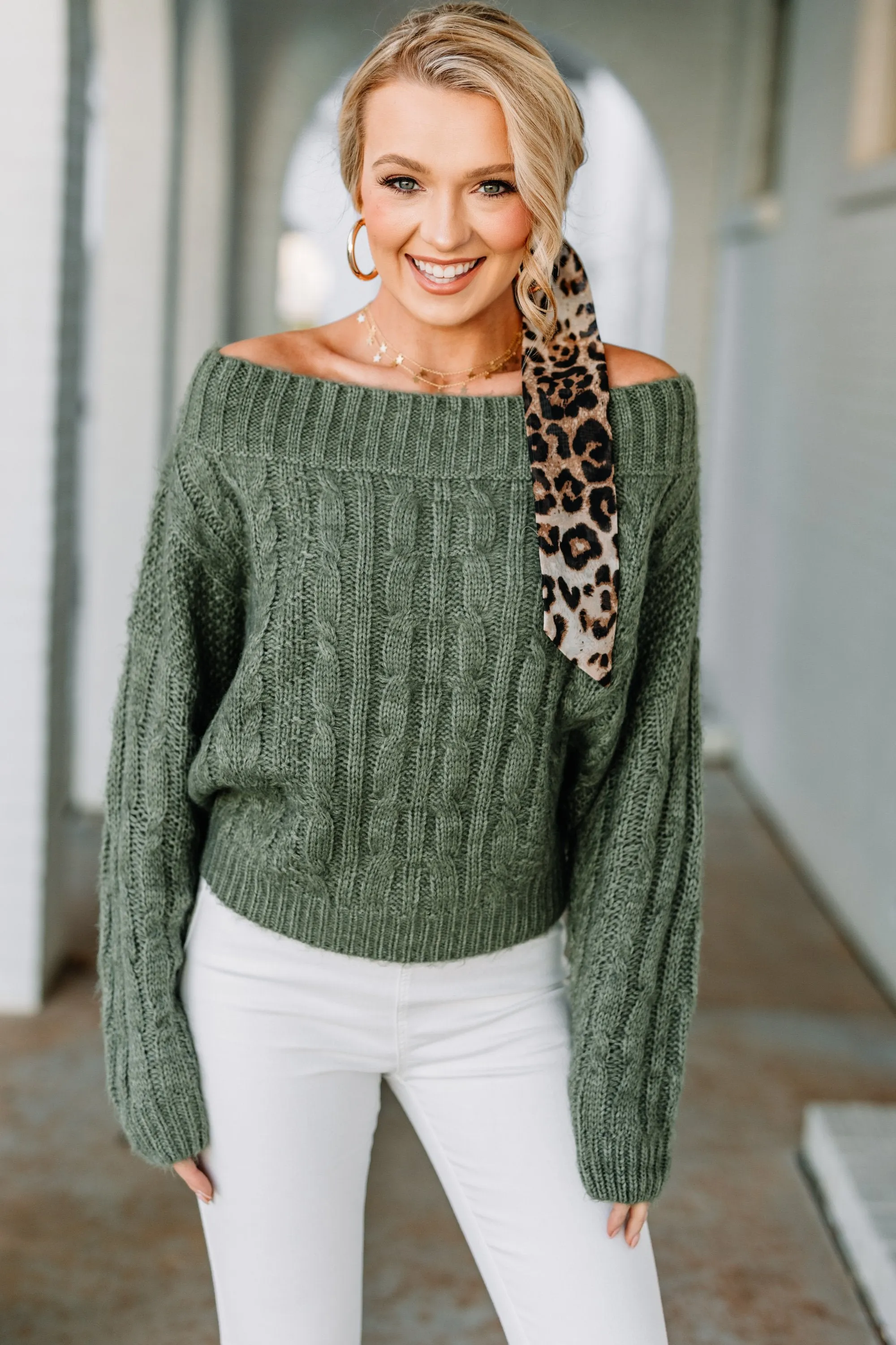 The Best Thing Moss Green Cable Knit Sweater