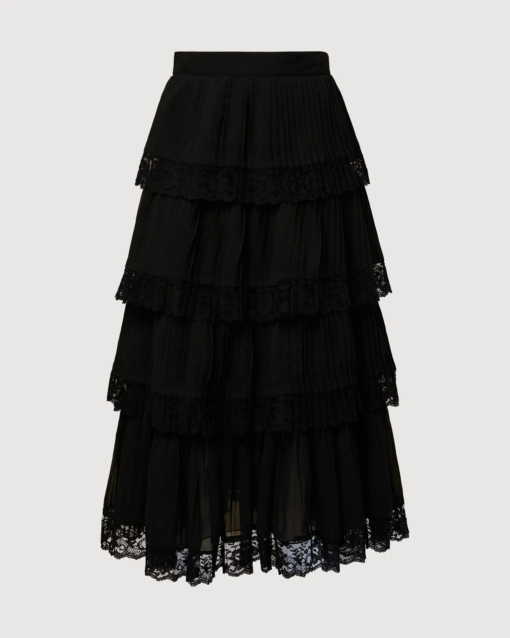 Tiered Pleated Skirt with Lace Trim