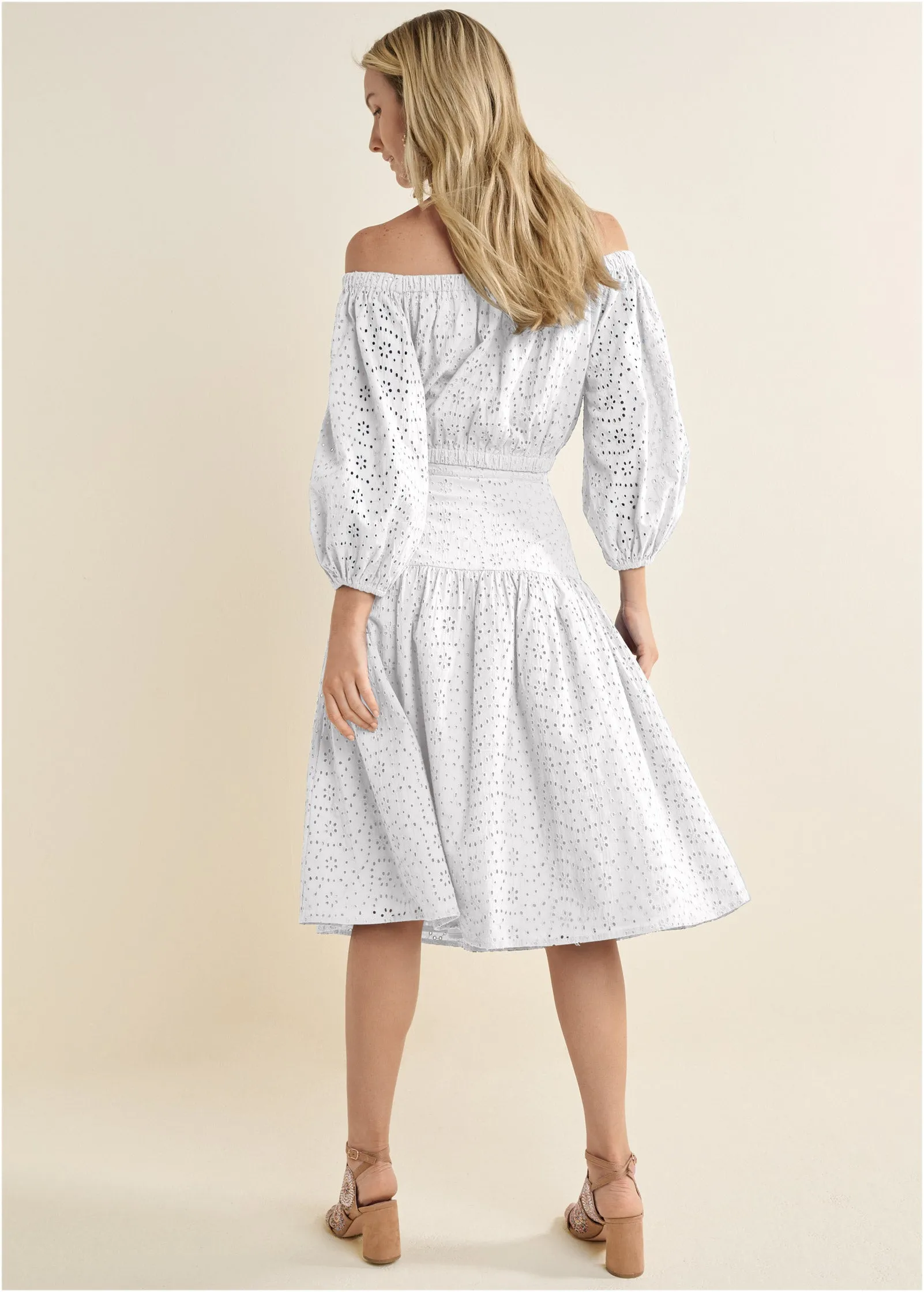 Two-Piece Eyelet Midi Dress - White