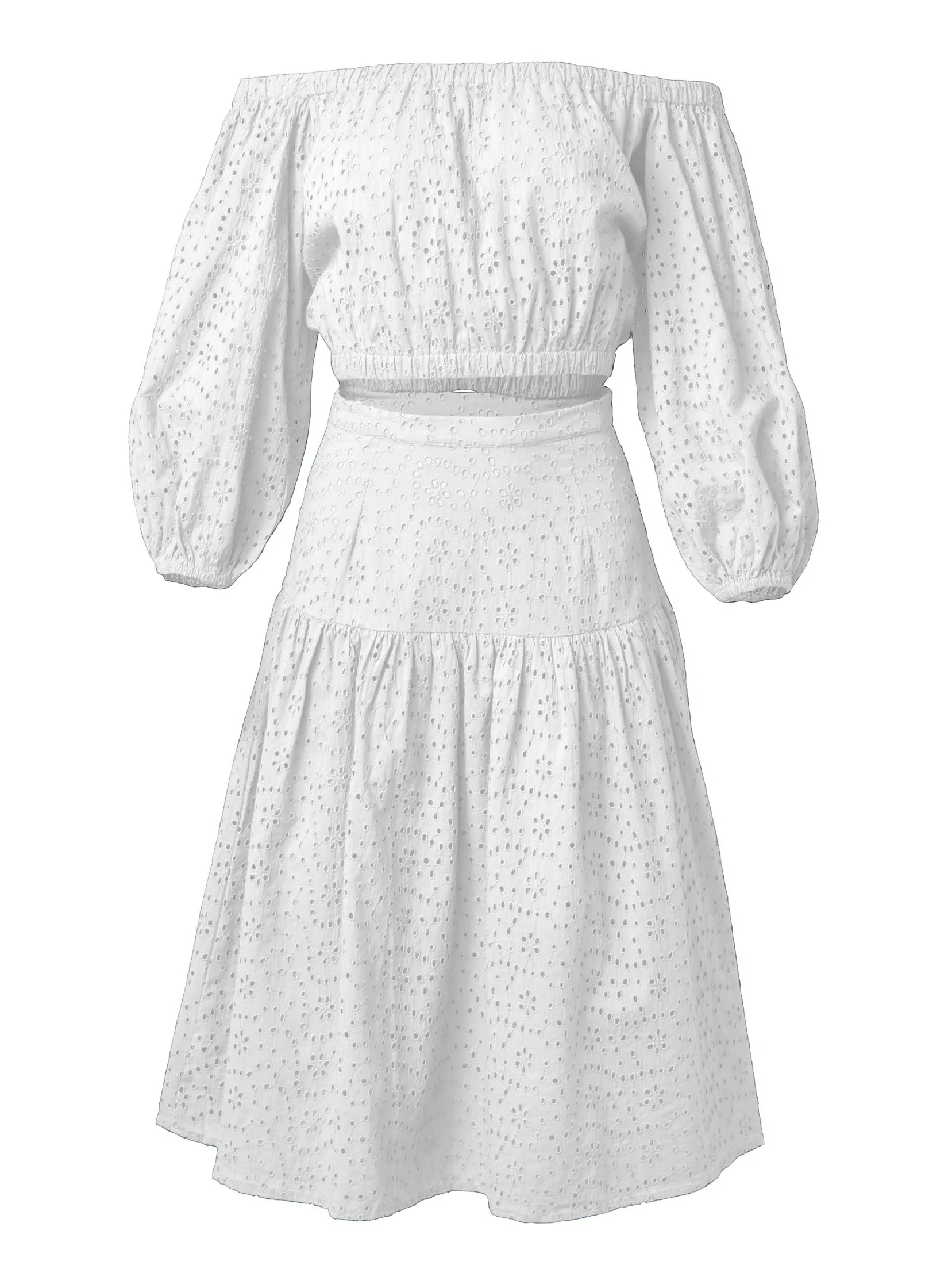 Two-Piece Eyelet Midi Dress - White