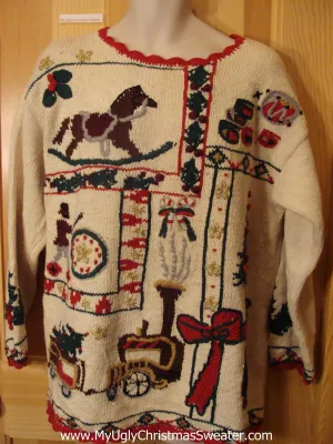 Ugly Christmas Sweater 80s Rocking Horse Train