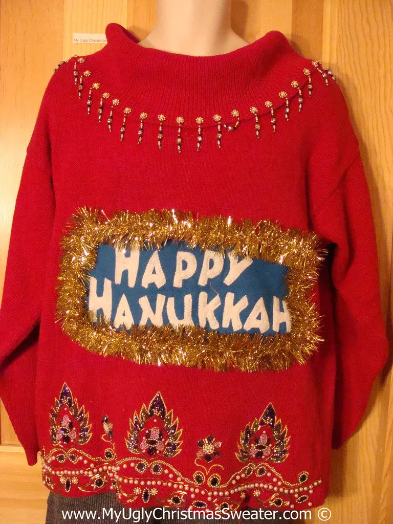 Ugly Christmas Sweater Party Hanukkah Sweater with Bling  (j207)