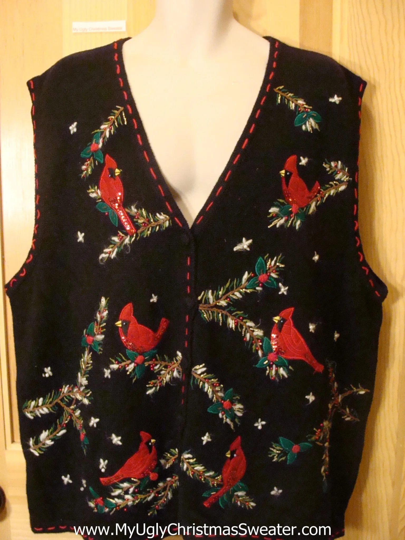 Ugly Christmas Sweater Vest Red Cardinals Wms Mens XXXL